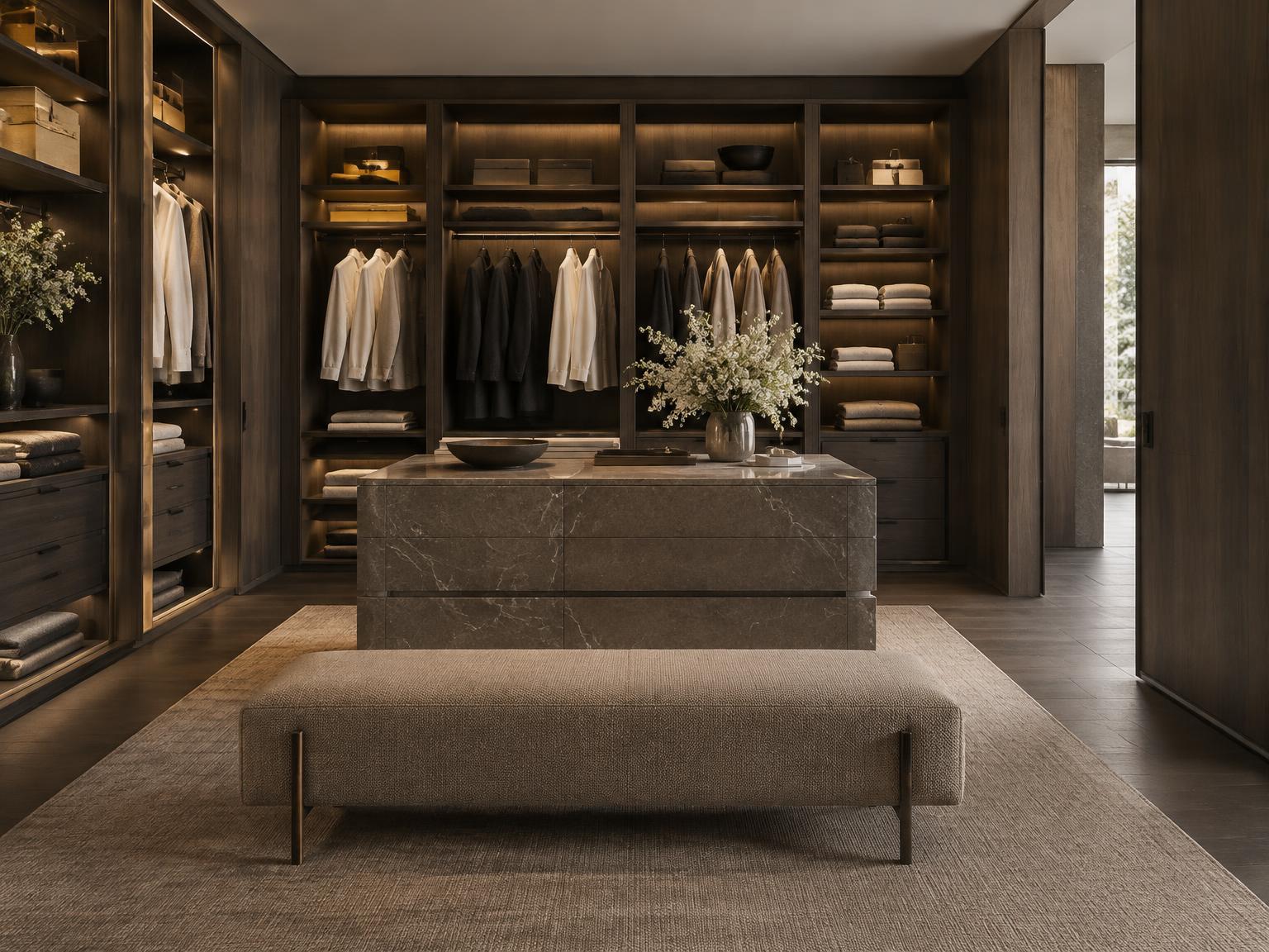 Custom timber dressing room with integrated lighting